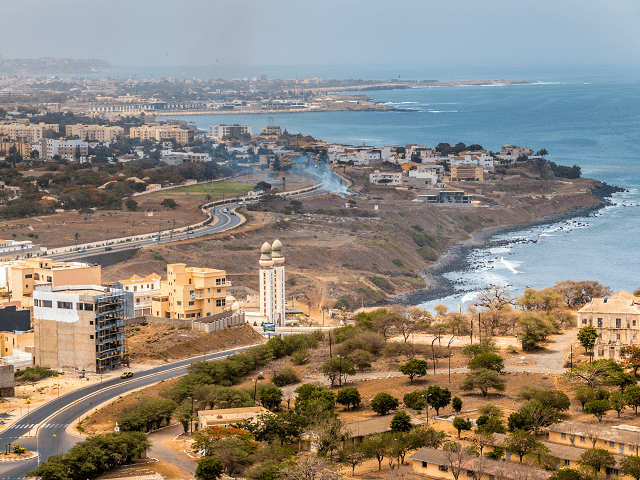 Pohľad z lietadla na Dakar, Senegal
